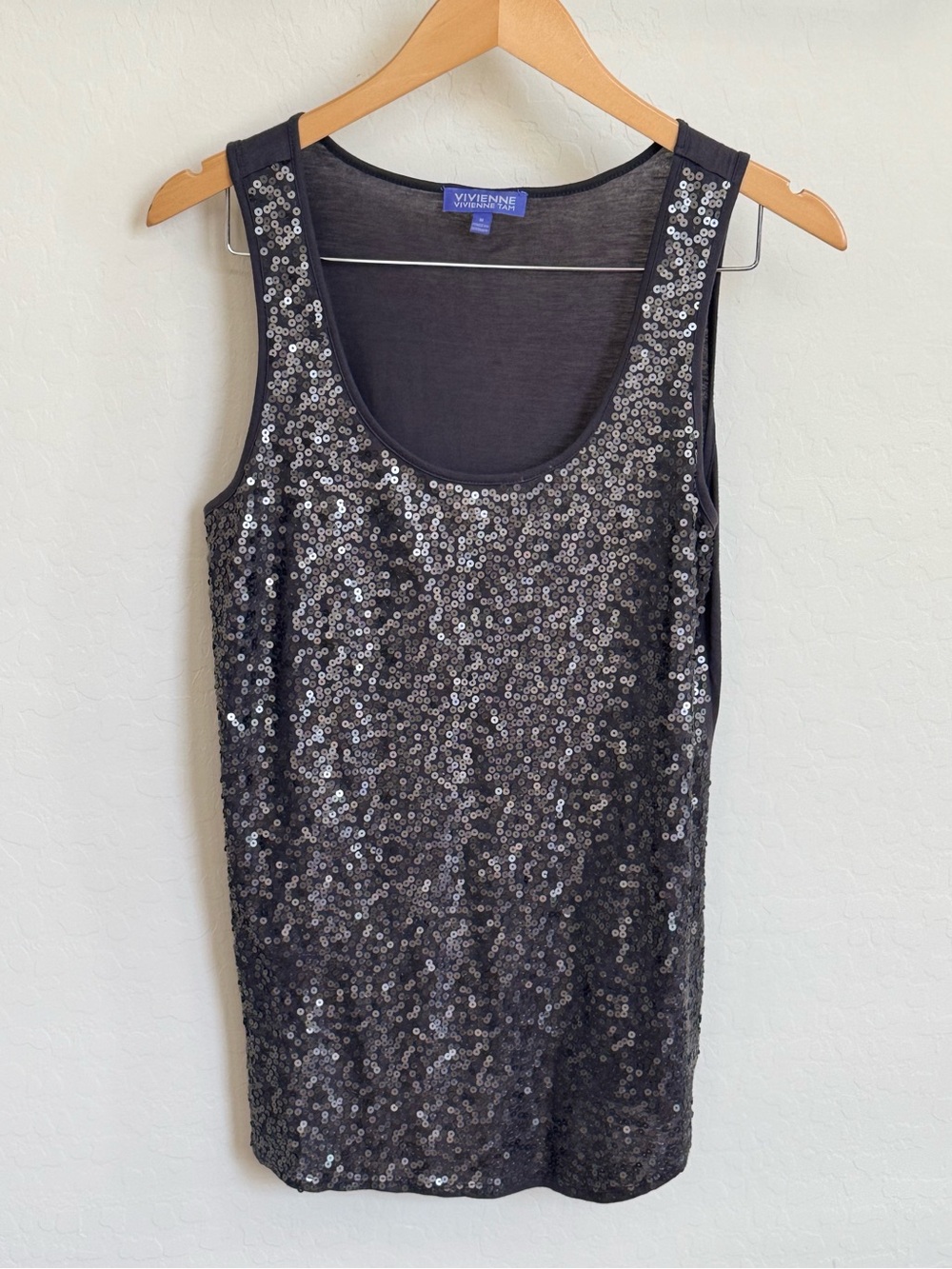 Vivienne Tam Vintage Sequin Embellished Scoop Neck Knit Tank Top Grey M